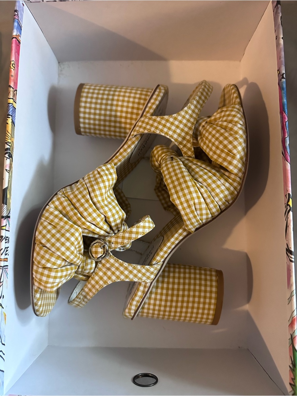 Jeffrey Campbell Anthropologie Yellow Gingham Bow Block Heel Sandals